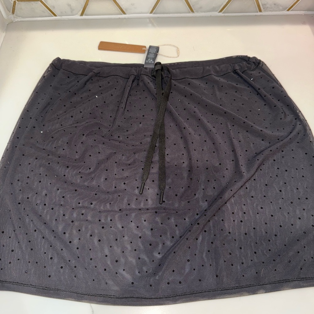 New Skims mesh Rhinestone swim  cover up mini skirt sz XL